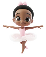 Adorable cartoon character in a pink ballet outfit showcasing a joyful dance pose with a bright smile and playful expression, perfect for children's art and education materials
