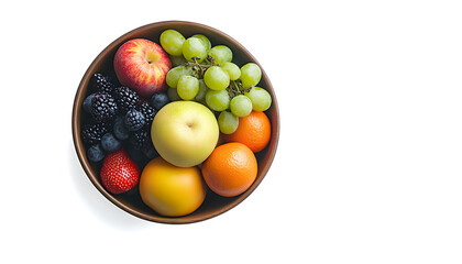 Top View of a Bowl of Fresh Fruits Isolated on white and transparent background. PNG