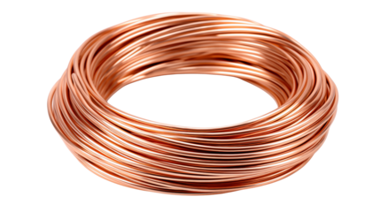 A coiled bundle of shiny copper wire on a black background