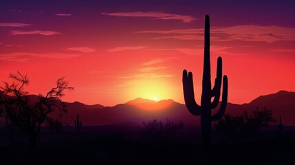 Majestic Sonoran Desert Sunset with Saguaro Cactus Silhouette