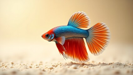 Fototapeta premium Betta fish in an artistic pose on a light sand-colored background
