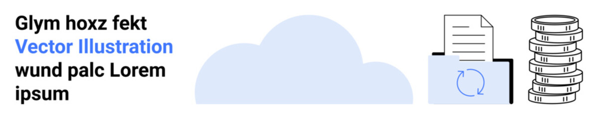 Cloud icon, file with synchronization arrows, database stack. Ideal for data management, cloud computing, document sharing, technology storage, database systems, SaaS solutions simple landing page