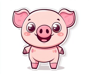 Obraz premium Cute Kawaii Piggy Sticker with Pink Snout and Thick Outline