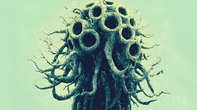 Gnarled alien plant, ethereal sky, digital art, sci-fi concept