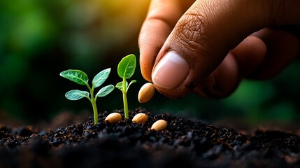 Planting seeds for growth a close-up of gardening in a natural setting