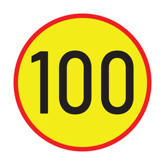 Speed limit 100km round road traffic icon sign flat style design vector illustration set isolated on white background. Circle standard road sign with number kmh in eps 10.