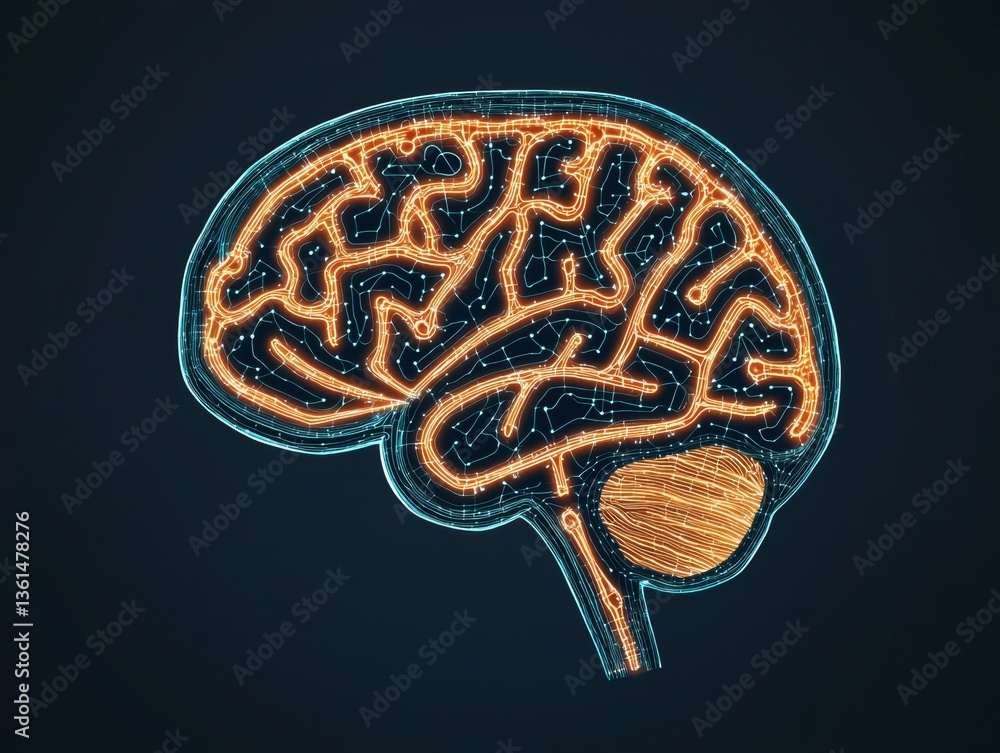 Poster abstract glowing human brain neuron visualization digital artwork futuristic environment tech concep