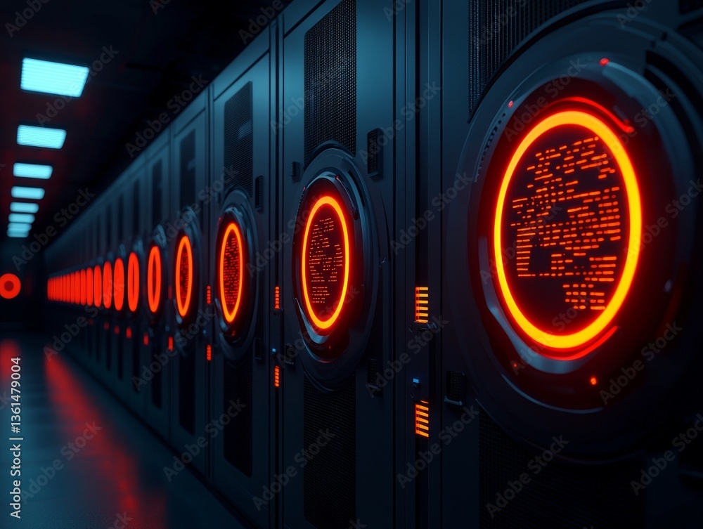 Poster futuristic server room with glowing technology data center digital environment high-tech viewpoint i