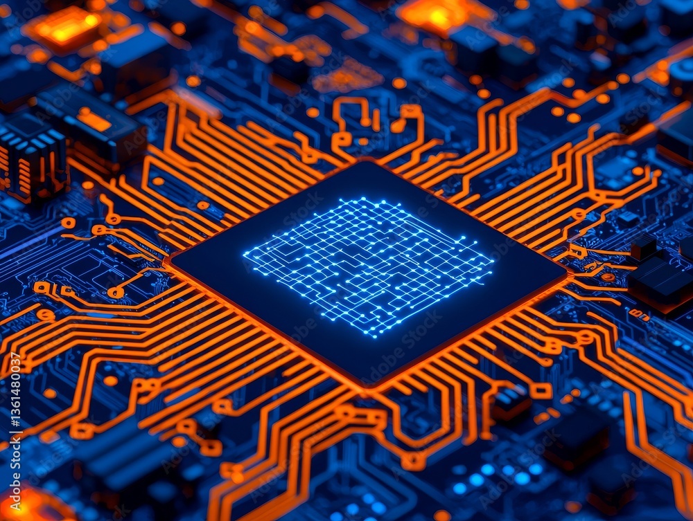 Poster innovative high-tech circuit board close-up technological hub digital art futuristic setting macro v