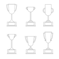 Collection of outline winner's cups. Vector illustration isolated on white background