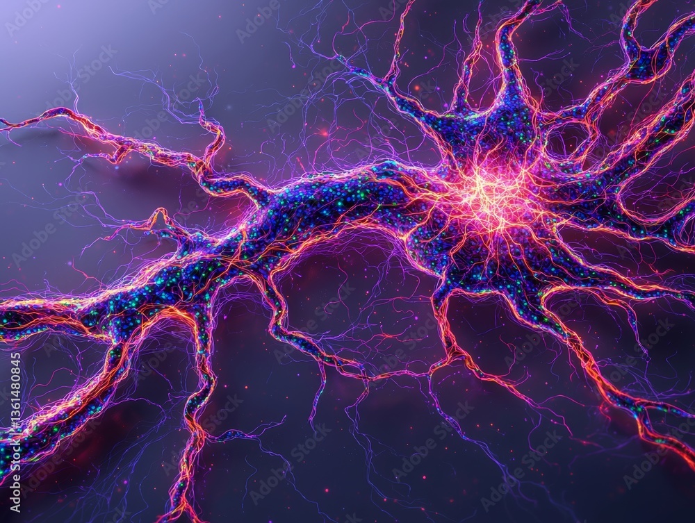 Poster dynamic abstract neuron cell network glow digital art futuristic concept science close-up neural con