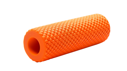 An orange textured foam roller isolated on a black background