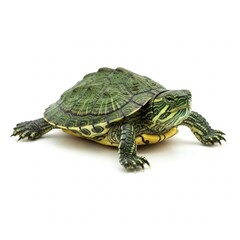 Obraz premium Wild sea turtle isolated on white background perfect for marine wildlife projects, environmental campaigns, and educational visuals 