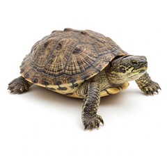 Obraz premium Cute tortoise isolated on white background ideal for nature themes, animal education, and environmental conservation content 