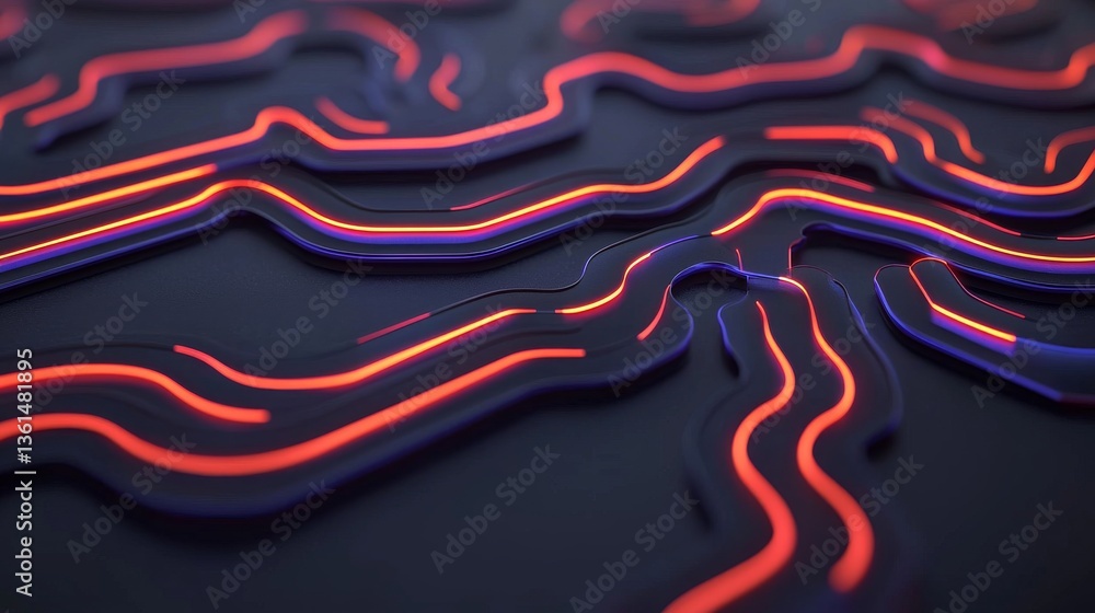Poster dynamic abstract neon glowing lines in red modern digital art high-tech environment close-up view vi