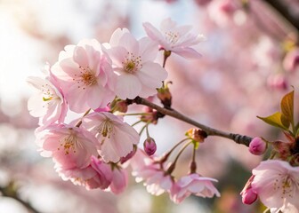 Obraz premium Pink Cherry Blossom Tree in Spring Blooming under a Blue Sky