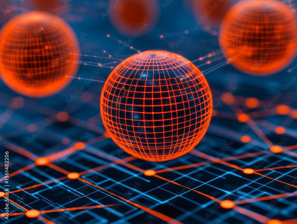 Aufkleber dynamic global network connection visualization digital space abstract art high-tech environment fut