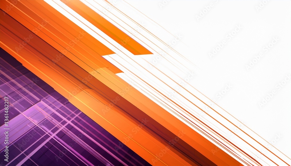 Poster abstract motion geometric shiny orange and purple overlapping technology concept perspective on whit