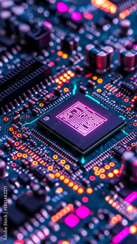 Aufkleber illuminated microchip close-up tech lab digital technology high-tech environment macro view innovati