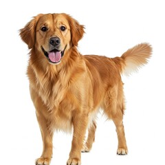 Obraz premium Happy Golden Retriever dog isolated on white background ideal for stock photos, pet projects, and animal design content 