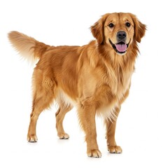 Golden Retriever purebred dog isolated on white background ideal for pet lovers, animal stock images, and dog breed illustrations
