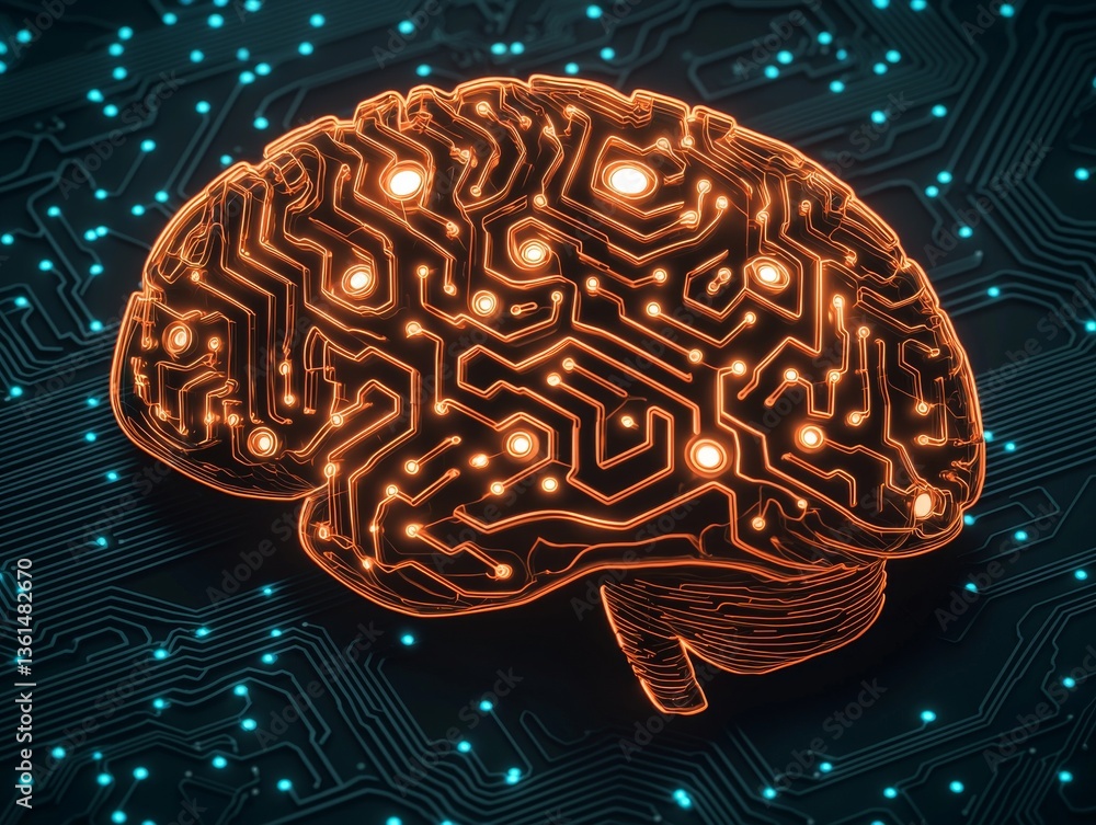 Poster artificial intelligence brain circuit digital realm graphic art futuristic environment abstract view