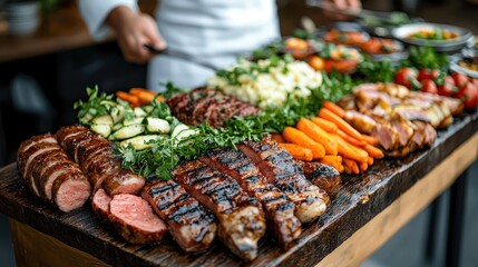 Grilled meats and vegetables buffet