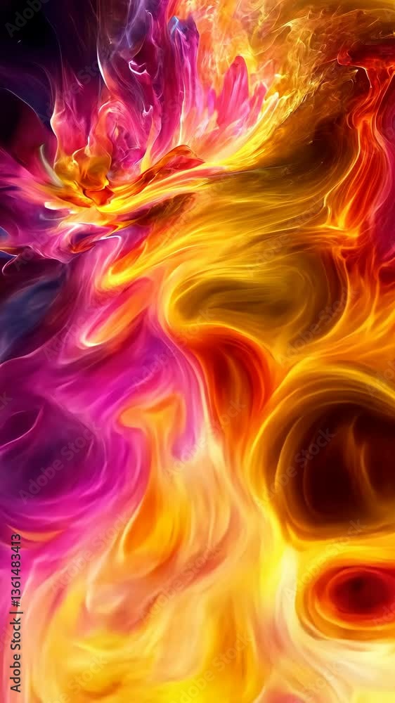 Poster vibrant swirling colors create a mesmerizing abstract design resembling fire and smoke in dynamic mo