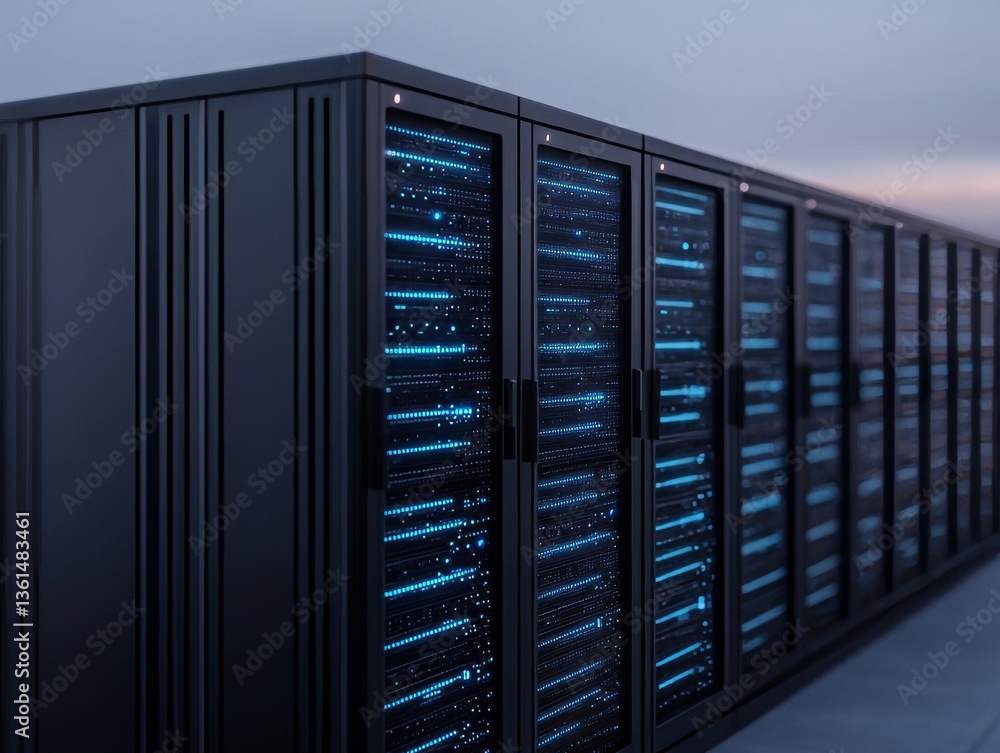 Poster data center servers illuminated in a high-tech facility modern environment detailed view technology 