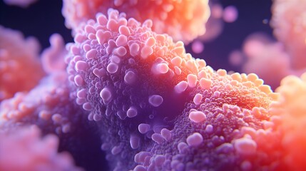 Fototapeta premium Microscopic Cellular Structure, vibrant colors, dark background, medical research