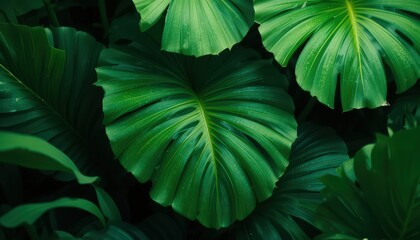 Fototapeta premium Lush Green Tropical Foliage: A Deep Dive into Nature's Emerald Embrace