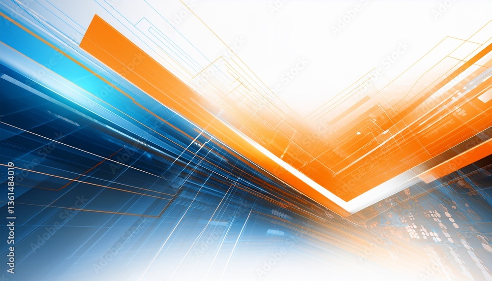 Aufkleber abstract motion geometric shiny orange and blue overlapping technology concept perspective on white 