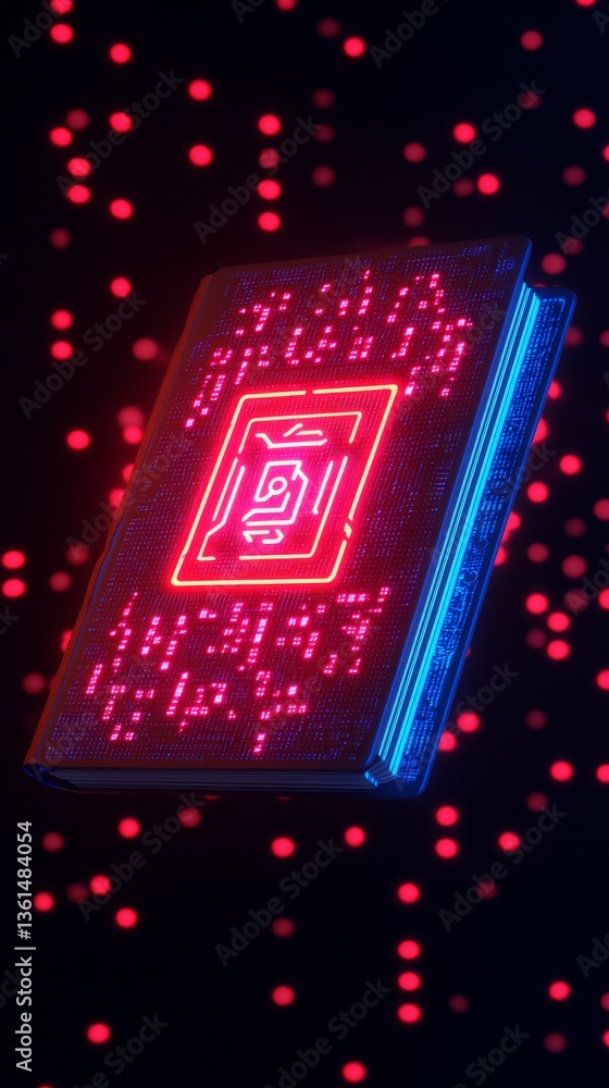 Poster futuristic glowing book with digital elements virtual realm digital art cyber environment abstract v