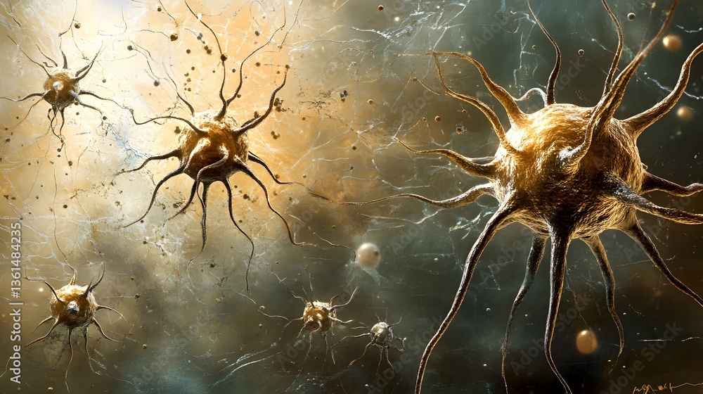 Poster microscopic neural network exploding, science