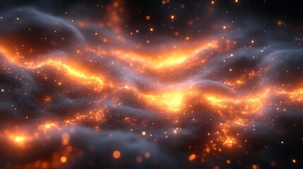 Fototapeta premium Glowing Embers Flowing Over Dark Cloudscape