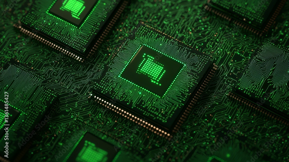 Aufkleber high tech green circuit board advanced electronics lab digital technology futuristic environment clo