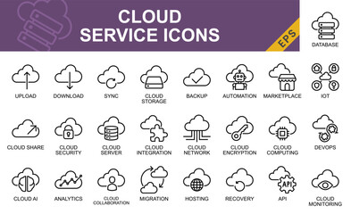 Cloud Service icon set for technology, UI/UX design, computer, web, etc.