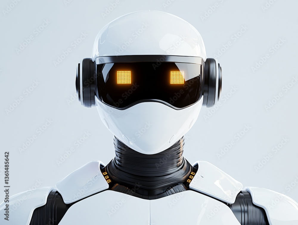 Poster futuristic white robot with led features high-tech studio digital art minimalist design front view i