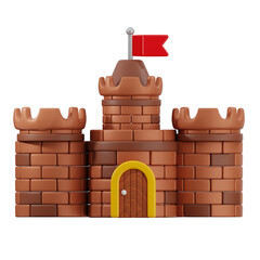 3D Cartoon Castle with Flag