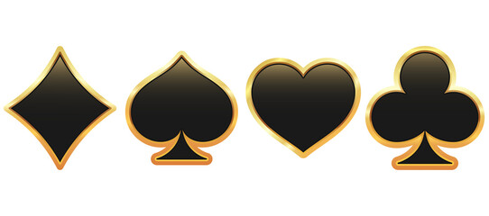 Black Suit Cards, Card Symbols, Bokeh Background, Casino, Golden, Icon, Poker