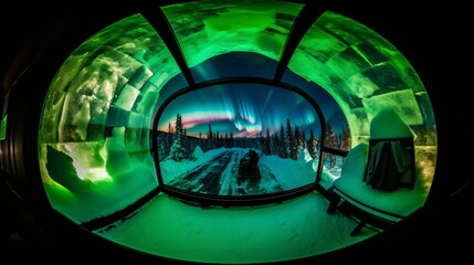 Aurora Borealis Viewed from an Ice Hotel Room