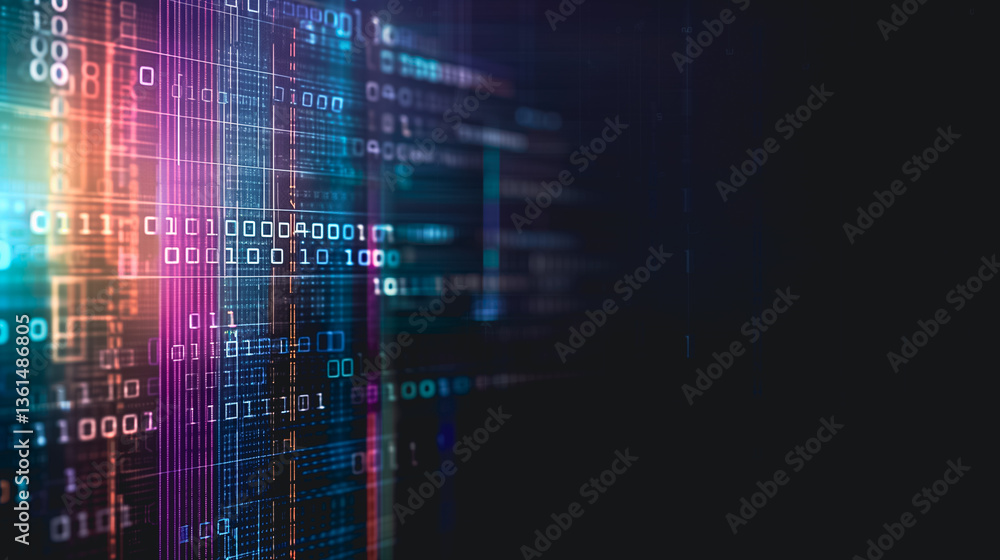 Poster digital code: a close-up view reveals an intricate network of binary code, symbolizing the interconn