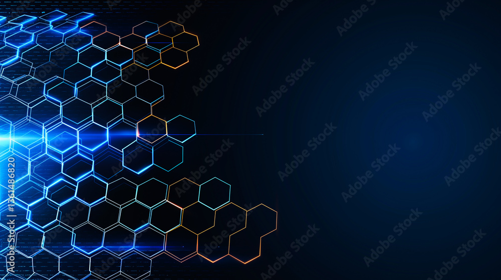 Poster hexagon network of technology: captures the essence of digital connectivity, showcasing a intricate 