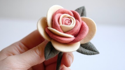 Delicate Handmade Felt Rose: A Pastel Dream