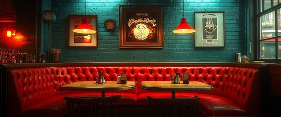 Red booths diner teal walls