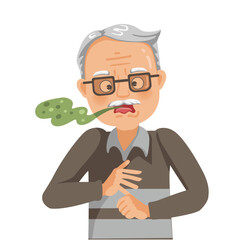 Elderly man with gas, bloating and burping