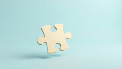 Obraz premium Single Beige Puzzle Piece Floating on Light Blue Background Solution Connection Concept