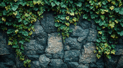 Weathered stone wall adorned with lush moss displays nature's beauty in a serene setting