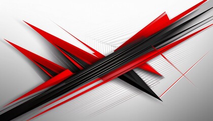 Fototapeta premium Abstract motion geometric shiny black and red overlapping technology concept perspective on white background with copy space. Generated image
