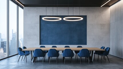 Modern Sleek Conference Room with a Wooden Table By Generated AI